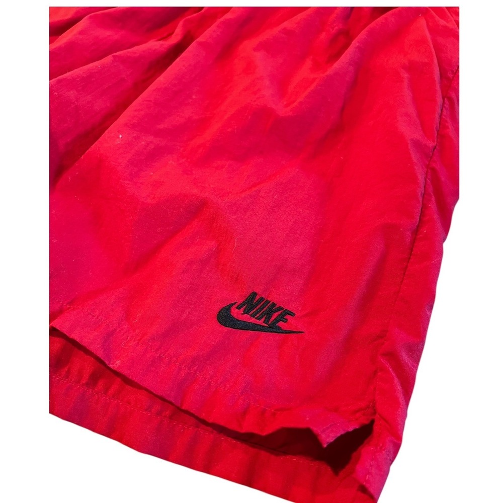 Vtg Nike Swim Shorts USA Made Red Nylon Lined Swoosh Mens L 90s Athletic Gym Run
